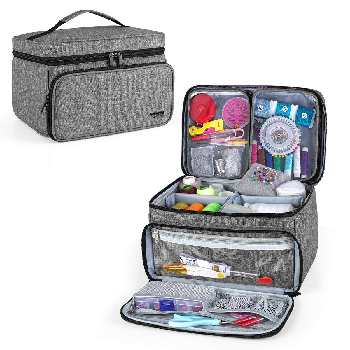 LUXJA Sewing Accessories Organizer with 2 Detachable Clear Pockets, Sewing Supplies Organizer (Patent Design), Gray