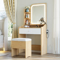 LIKIMIO Small Makeup Vanity Desk with Mirror and Lights, Vanity Table Set with Storage Drawer, Chair and Three Shelves, Bedroom,