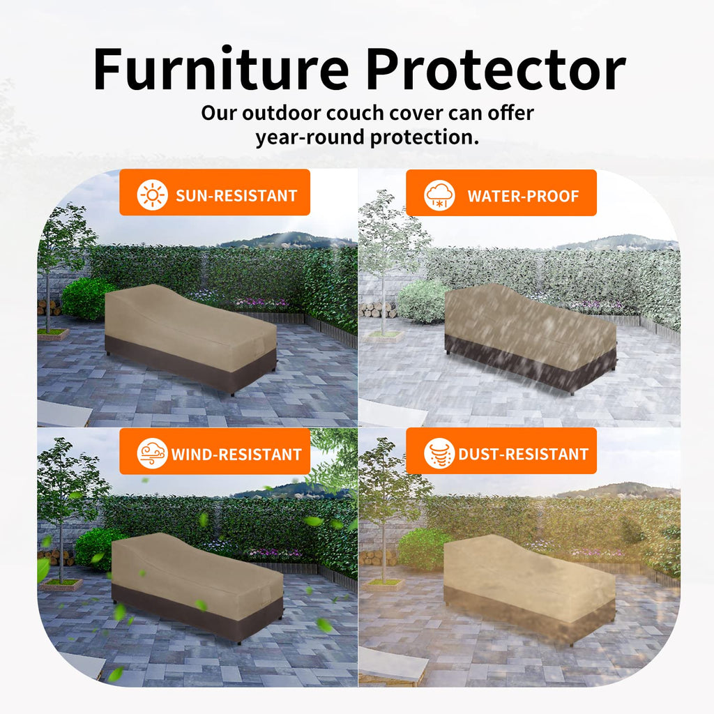Easy-Going Waterproof Outdoor Chaise Lounge Cover, Heavy Duty Patio Lounge Chair Cover, Windproof Outdoor Furniture Cover With Air Vent 1 Pack-84Wx34Dx32H Inch, Camel/Dark Brown