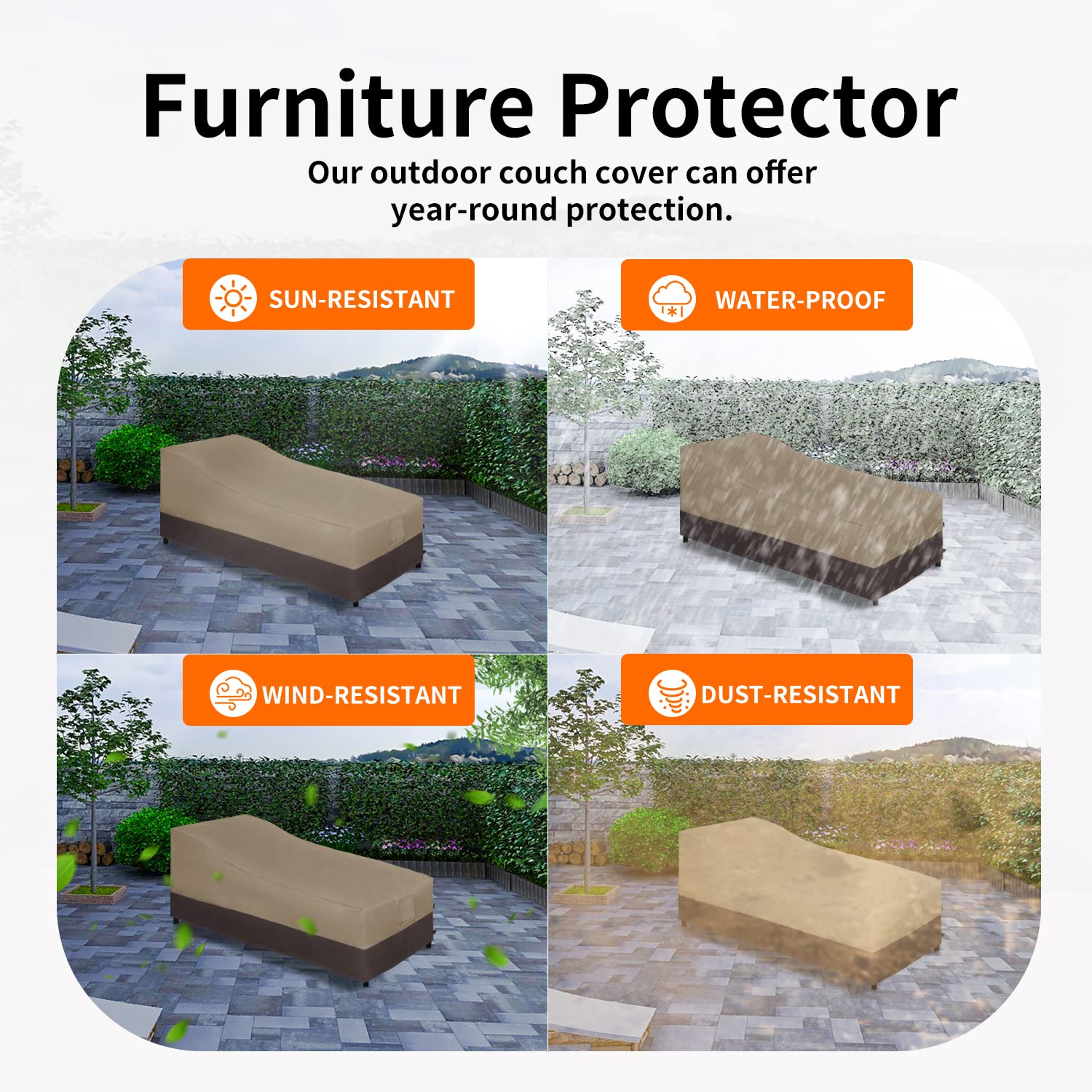 Easy-Going Waterproof Outdoor Chaise Lounge Cover, Heavy Duty Patio Lounge Chair Cover, Windproof Outdoor Furniture Cover With Air Vent 1 Pack-84Wx34Dx32H Inch, Camel/Dark Brown