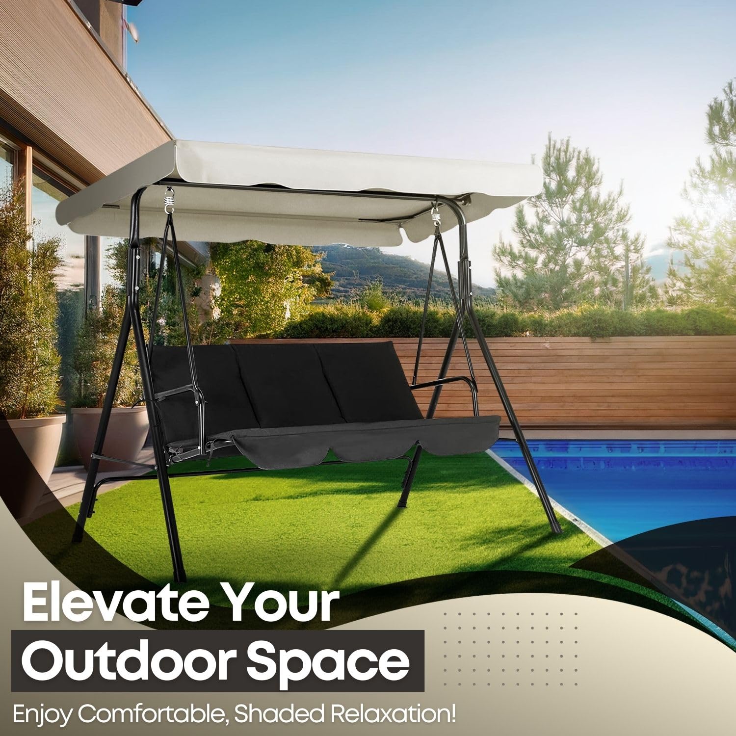 Flexzion Replacement Canopy For Outdoor Swing - 72' X 52' 2 Seat Bench Glider Swings Shade Fabric Uv Weather Waterproof For Outdoor Garden Patio Yard Park Porch Seat Furniture, White