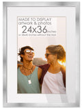 24x36 Frame Silver Wood with White Mat | 28x40 Frame Matted to 24x36 | Display Your Photo Under UV Acrylic Shatter Guard Front, 
