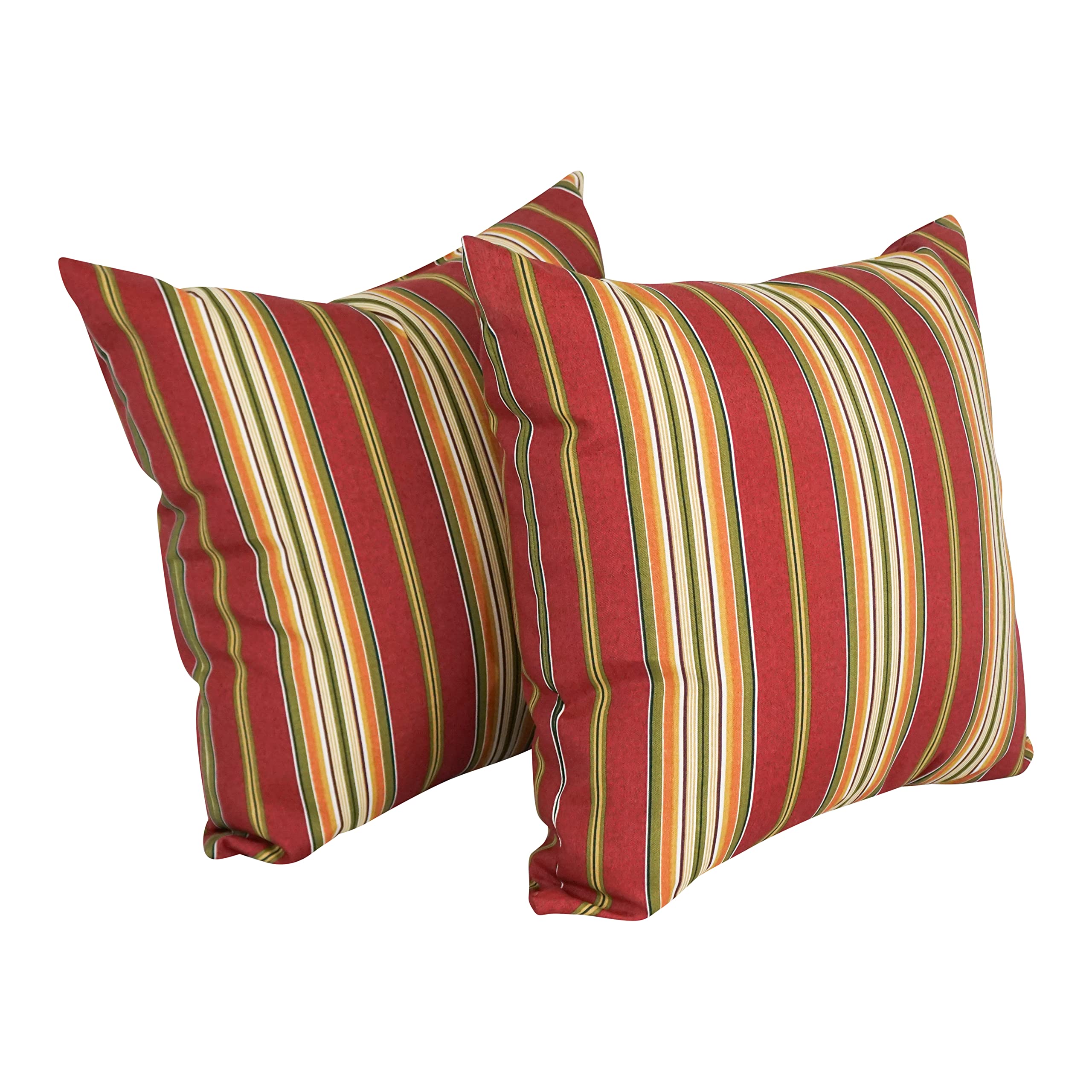 Blazing Needles Square Indoor/Outdoor Throw Pillow, 25", Kingsley Stripe Ruby 2 Count
