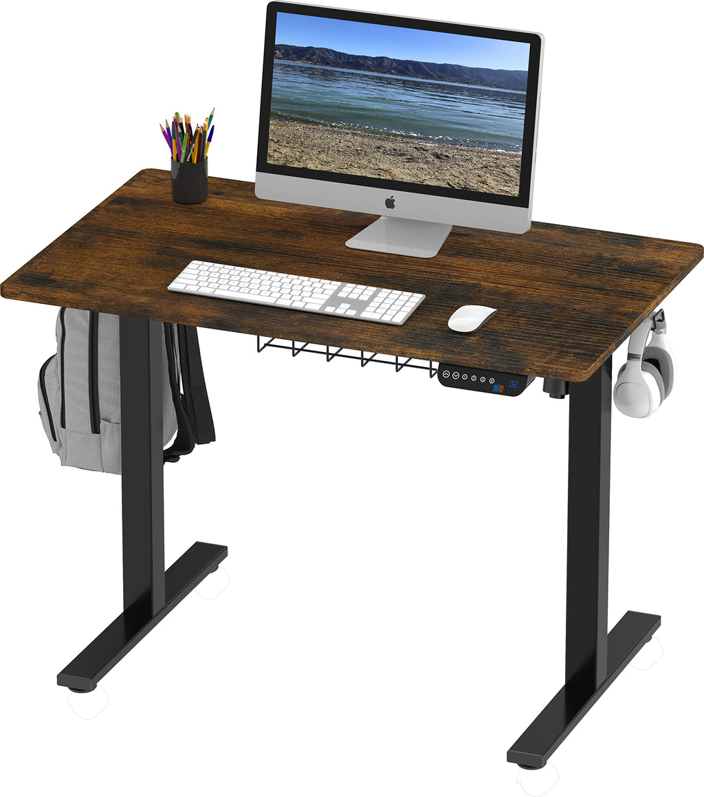 Shw Electric Height Adjustable Desk With Memory Preset, 40 X 24 Inches, Rustic Brown