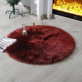 linmopm Faux Fur Rug Sheepskin Shag Fluffy Fuzzy Red 3x3 ft Rugs for Bedroom Bedside Bed Floor Living Room Plush Round High-Dens