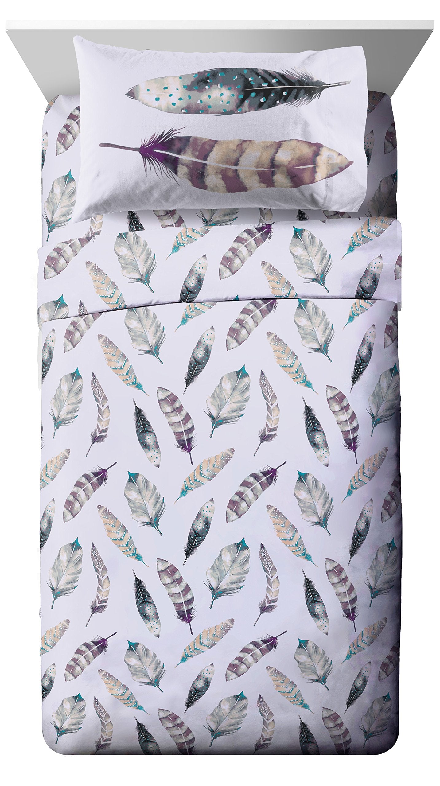 Jay Franco Trend Collector Painted Feathers Purple 4 Piece Full Sheet Set