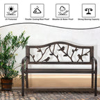Phi Villa Outdoor Garden Park Bench Patio 50' Metal Bench, Steel Frame Bench With Backrest And Armrests For Porch, Lawn, Balcony, Backyard And Indoor, Bronze