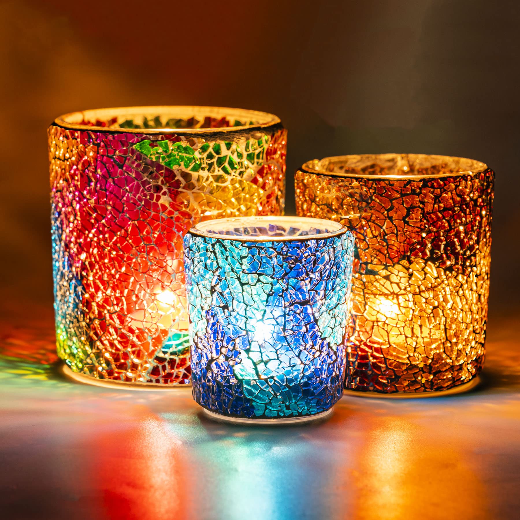 Rancco Tea Light Candle Holder Mosaic Glass Candle Jars, Handmade Romantic Tealight Holders for Make Candles and Essential Oil D