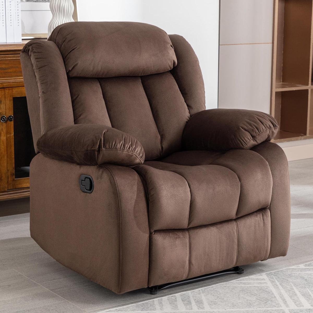 Ebello Manual Recliner Chair, Classic And Fabric Recliner Sofa With Overstuffed Arms And Back For Living Room, Bedroom, Brown