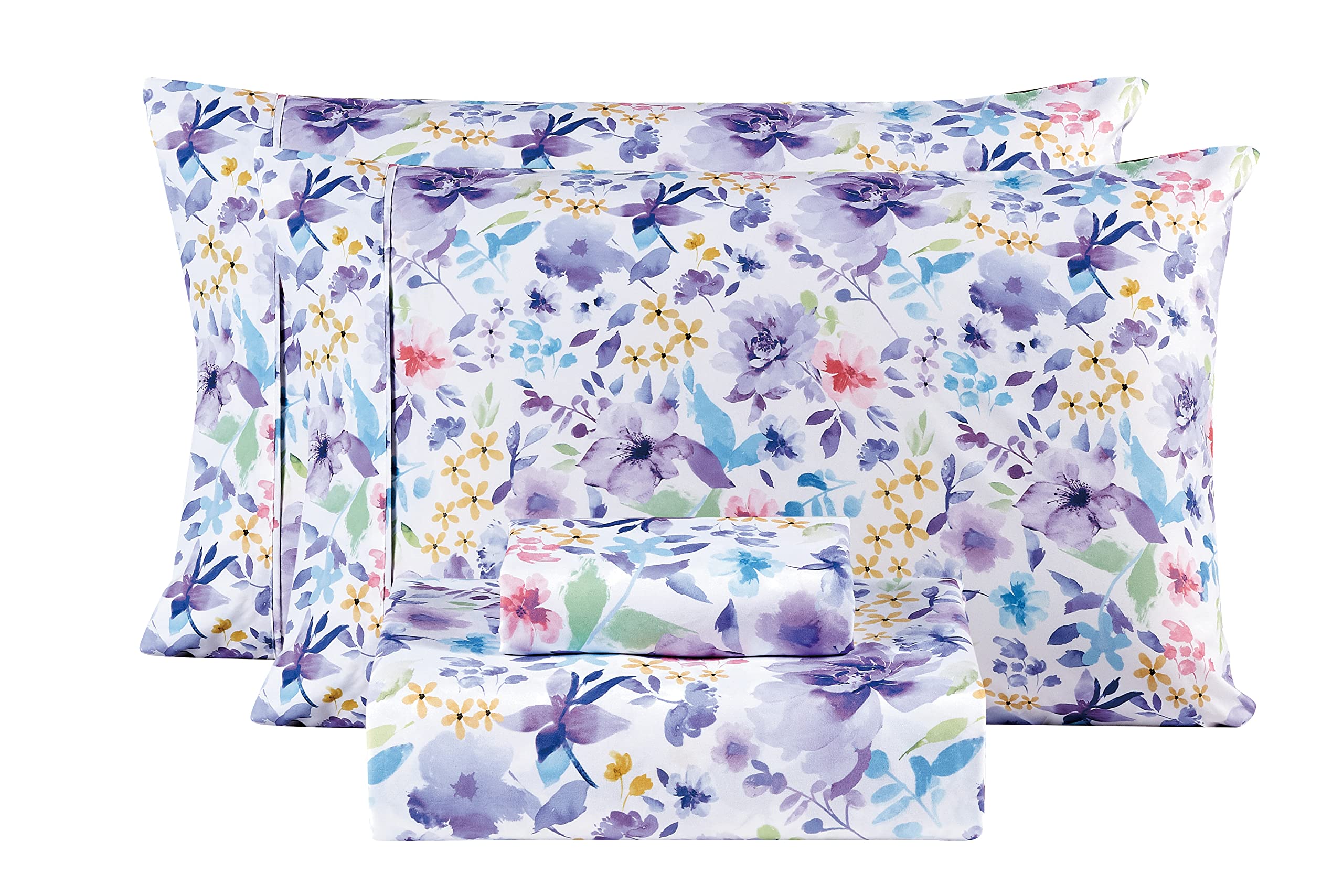 Mooreeke Floral Full Sheets, Soft Breathable Microfiber Vintage Printed Bed Sheet Set, Deep Pocket Non-Slip Fitted Sheet Include
