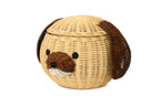 G6 Collection Dog Rattan Storage Basket With Lid Decorative Bin Home Decor Hand Woven Shelf Organizer Cute Handmade Handcrafted