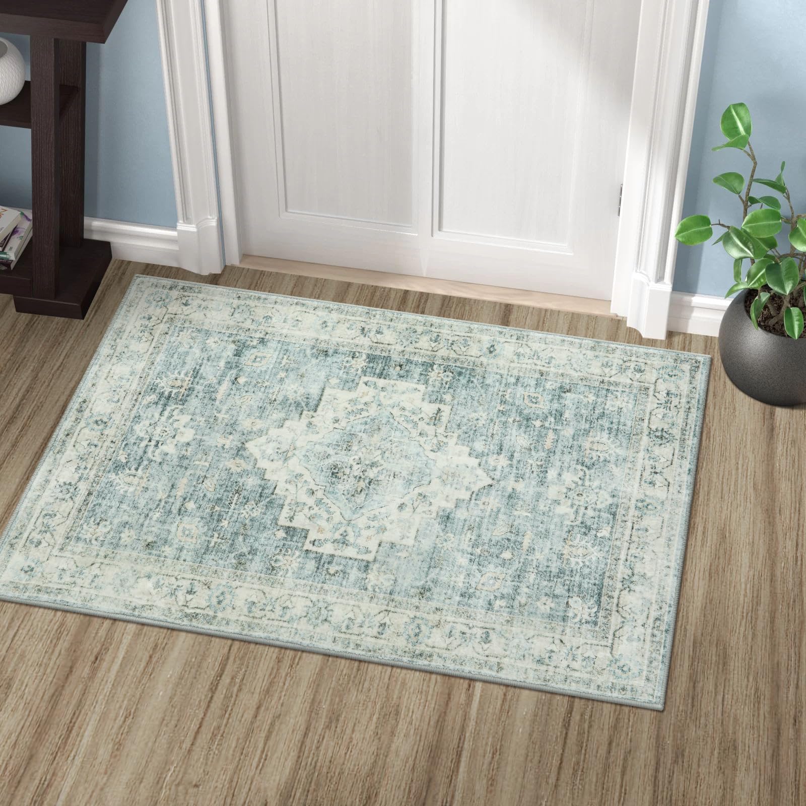 LIVEBOX Washable Rug 2x3 - Indoor Entryway Rug Boho Low-Pile Small Rug for Front Door, Print Distressed Doormat Carpet Non-Slip 