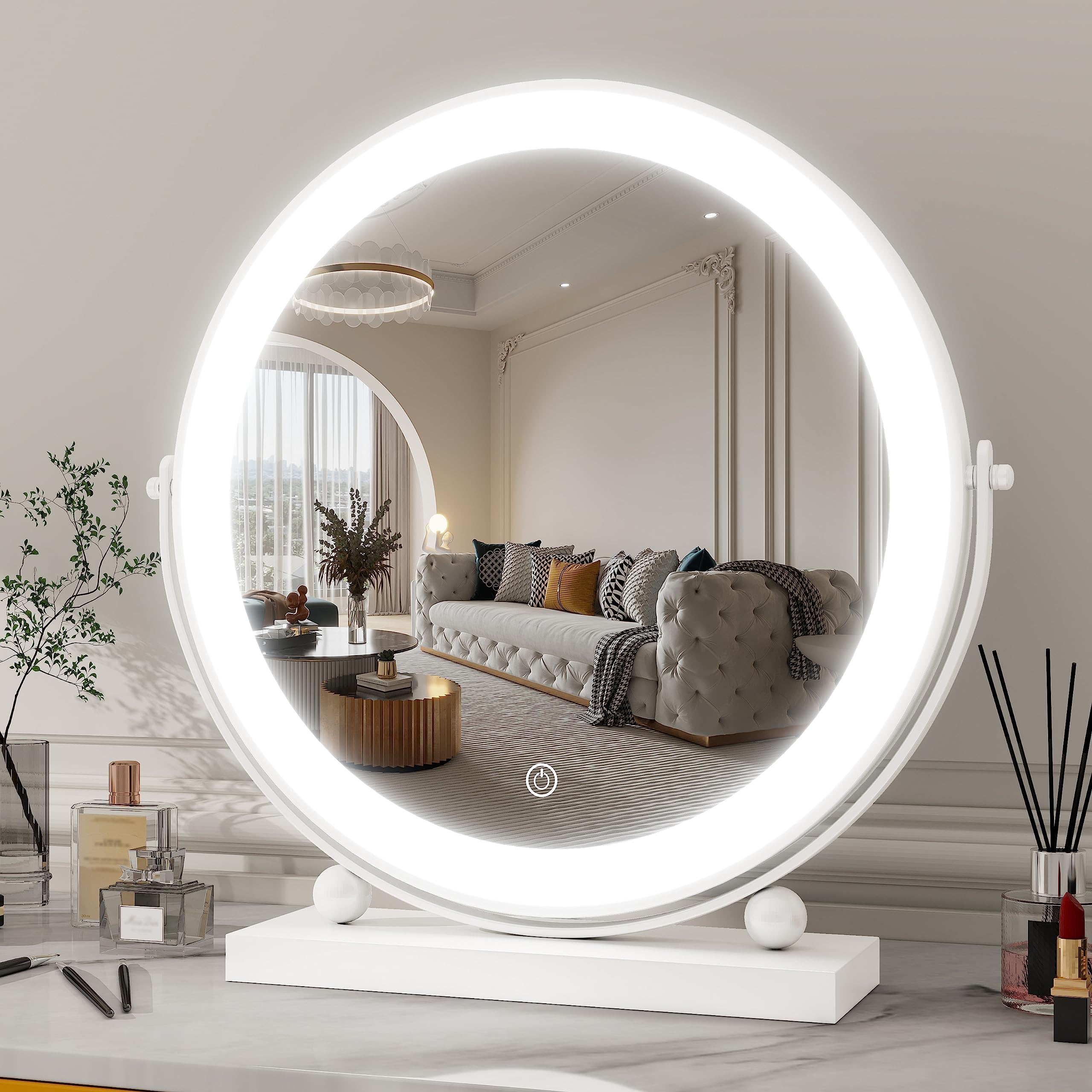 ROLOVE 13 Inch Vanity Mirror with Lights, Round Make Up Mirror with Lighting, LED Mirror Makeup Mirror with Lights for Bedroom T