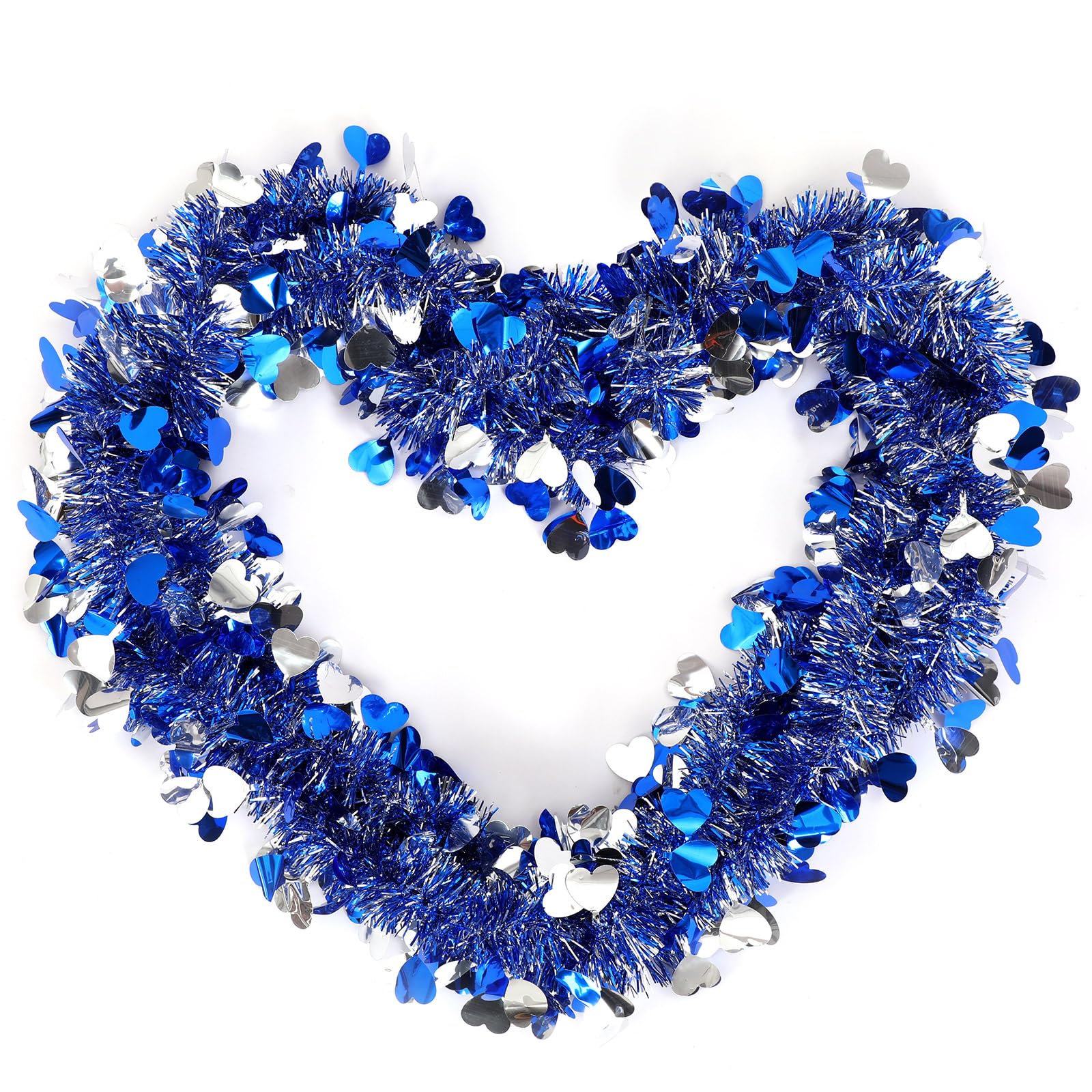 Riceshoot 33 ft Valentines Heart Tinsel Garland Glitter Blue Silver Heart Metallic Hanging Garland Valentines Day Decoration for