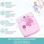 Spasilk Plush Blanket, Thick 2 Ply Blanket With Satin Trim, Baby Blanket, Pink Butterfly