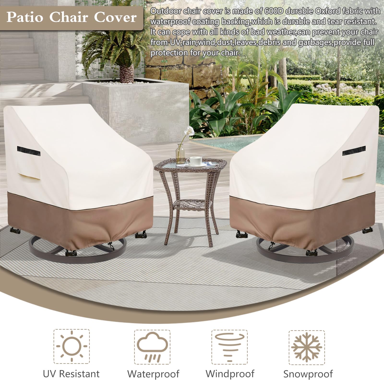 Solotoo Outdoor Swivel Lounge Chair Cover Waterproof 2 Pack,Lawn Patio Chair Covers,Fits Patio Furniture Up To 27.5W X 32.6D X 3