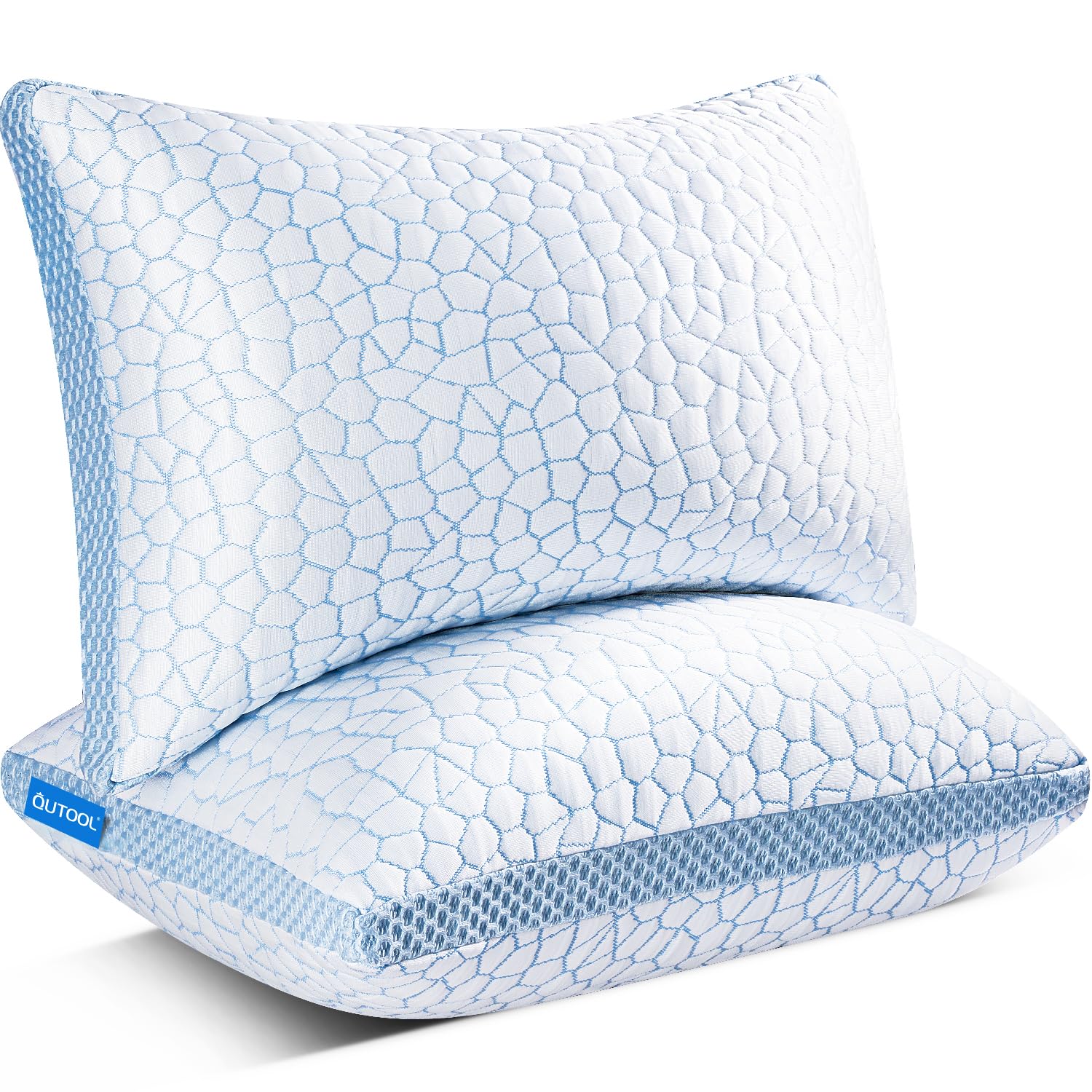 Qutool Enhanced Cooling Pillows For Sleeping, Shredded Memory Foam Pillows 2 Pack, Gel Bed Pillows Queen Size Set Of 2, Support