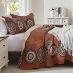 Leaonme 3-Piece Full Queen Size Burnt Orange Rust Quilt Set Lightweight Oversized Bedspread 90''X98'' Soft Microfiber Floral Cov