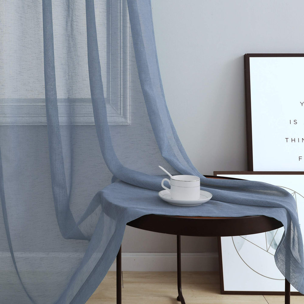 Pitalk Dusty Blue Semi Sheer Curtains 90 Inches Long For Living Room Set 2 Panels Rod Pocket Window Coverings Faux Linen Drapes