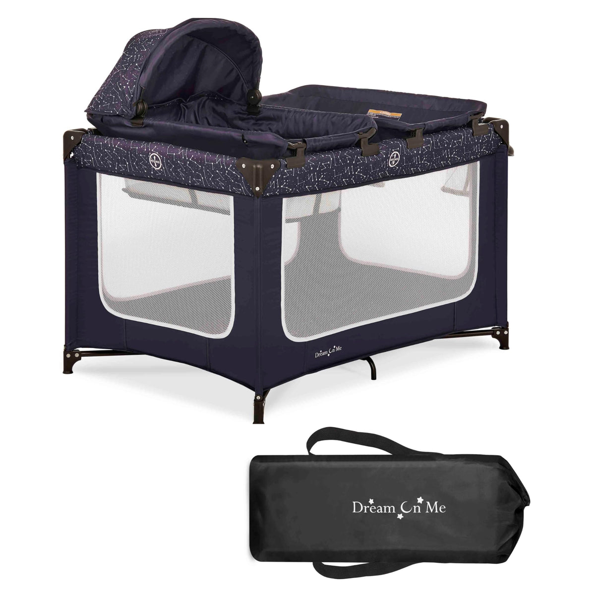Dream On Me Emily Rose Deluxe Playard in Galaxy Blue with Infant Bassinet and Changing Tray, Lightweight Portable and Convertibl