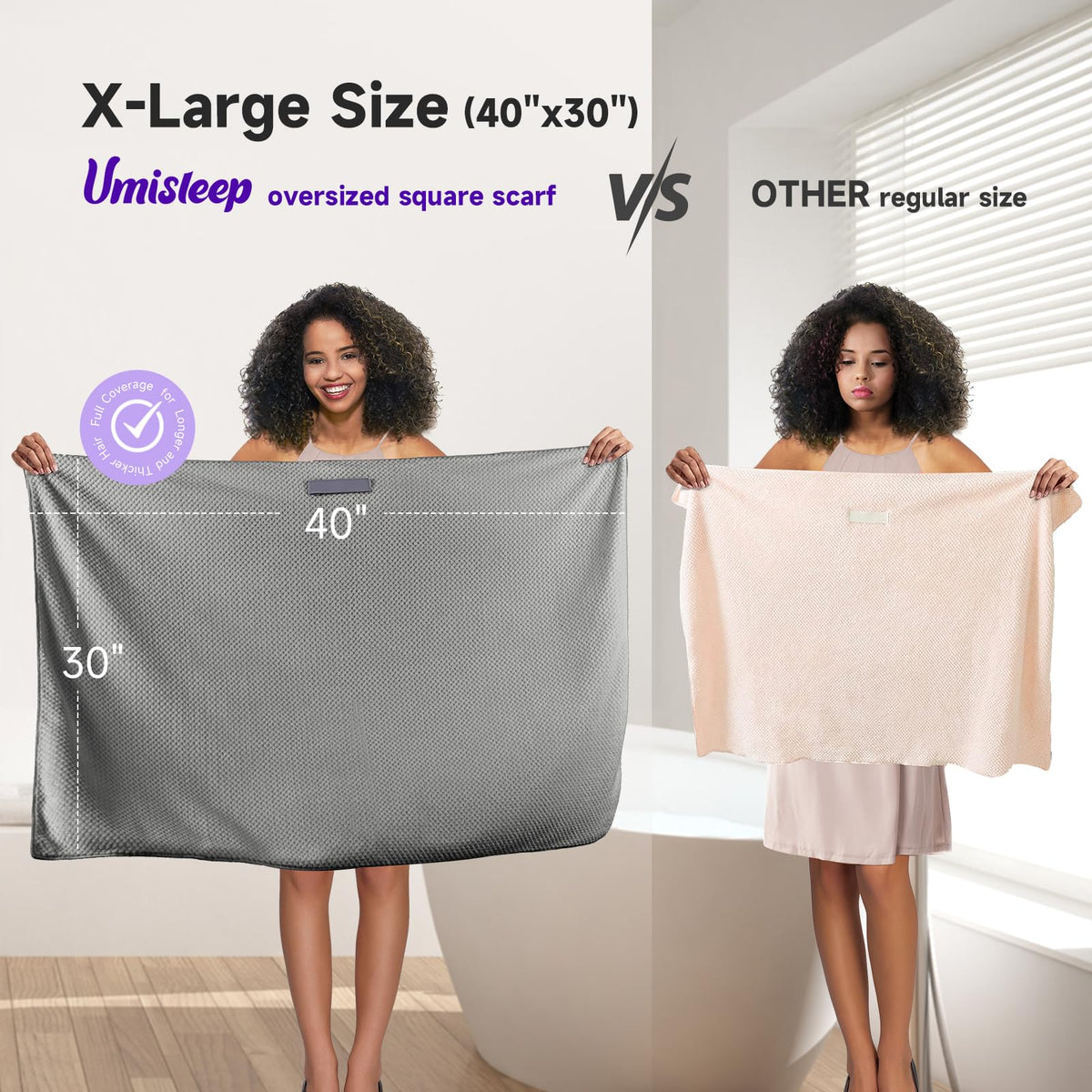 Umisleep Extra Large Microfiber Hair Towel For Women Curly, Long, Thick Hair, 2 Pack Ultra Absorbent Hair Drying Towel Wrap, Sup