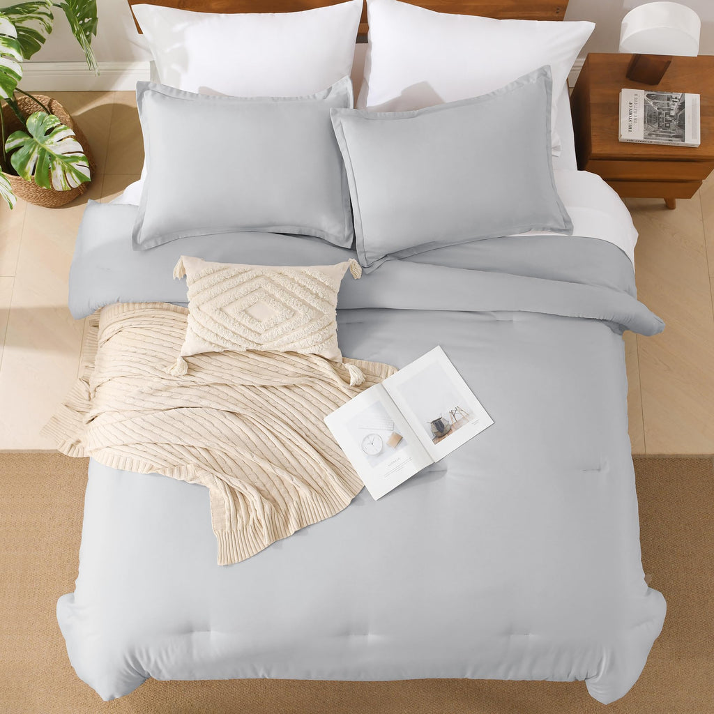 Andency Light Grey Comforter King Size - 7 Pieces Gray Bed In A Bag King Bedding Comforter Sets, Summer Plain Soft Lightweight Comforter With Fitted Sheets, Flat Sheets, Pillowcases & Shams