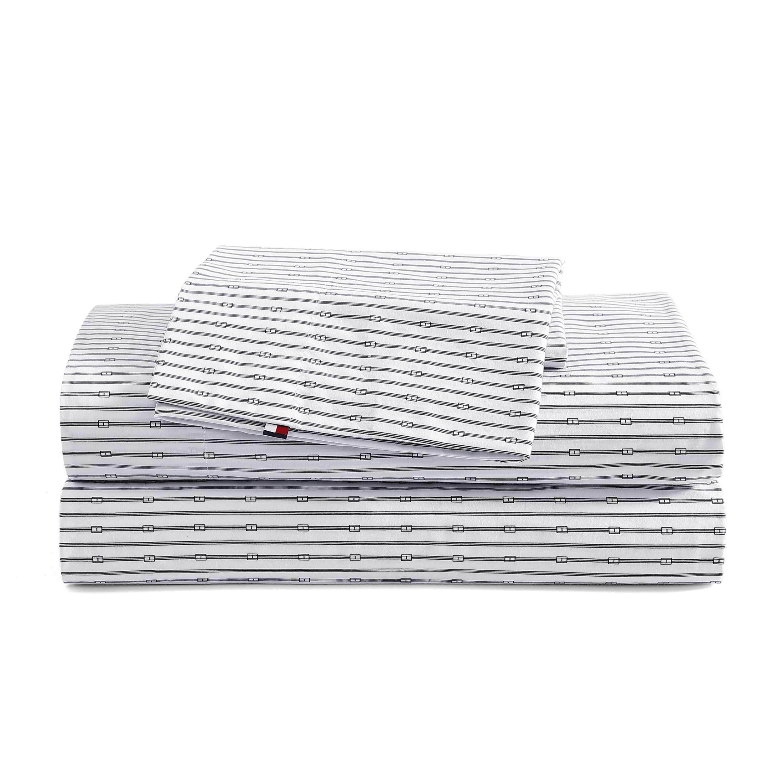 Tommy Hilfiger - Sheet Set, Cotton Percale Bedding with Matching Pillowcase, Crisp & Cool, Premium Quality Home Essentials (Mono