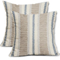 Aytipun Brown Blue Pillow Covers 18X18 Set Of 2 Gray Grey Dot Print Striped Decorative Outdoor Pillowcases Boho Rustic Farmhouse