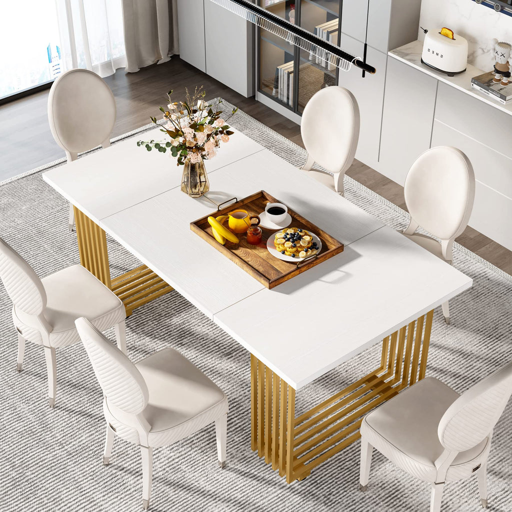 Tribesigns Modern Dining Table For 6-8 People, 70.8-In White Dining Room Table, Wooden Kitchen Table, Rectangular Dinner Table For Dining Room Family Gathering