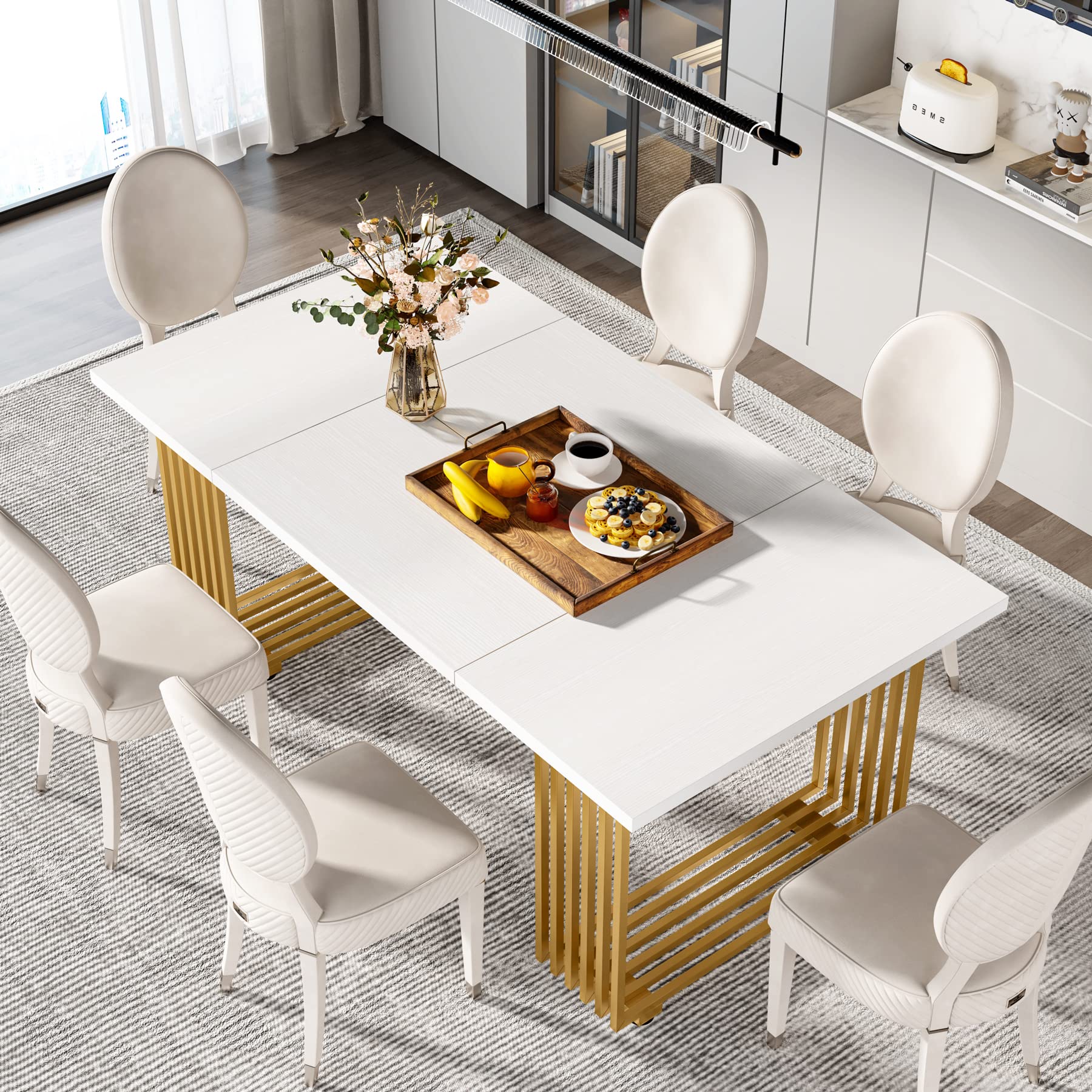 Tribesigns Modern Dining Table For 6-8 People, 70.8-In White Dining Room Table, Wooden Kitchen Table, Rectangular Dinner Table For Dining Room Family Gathering