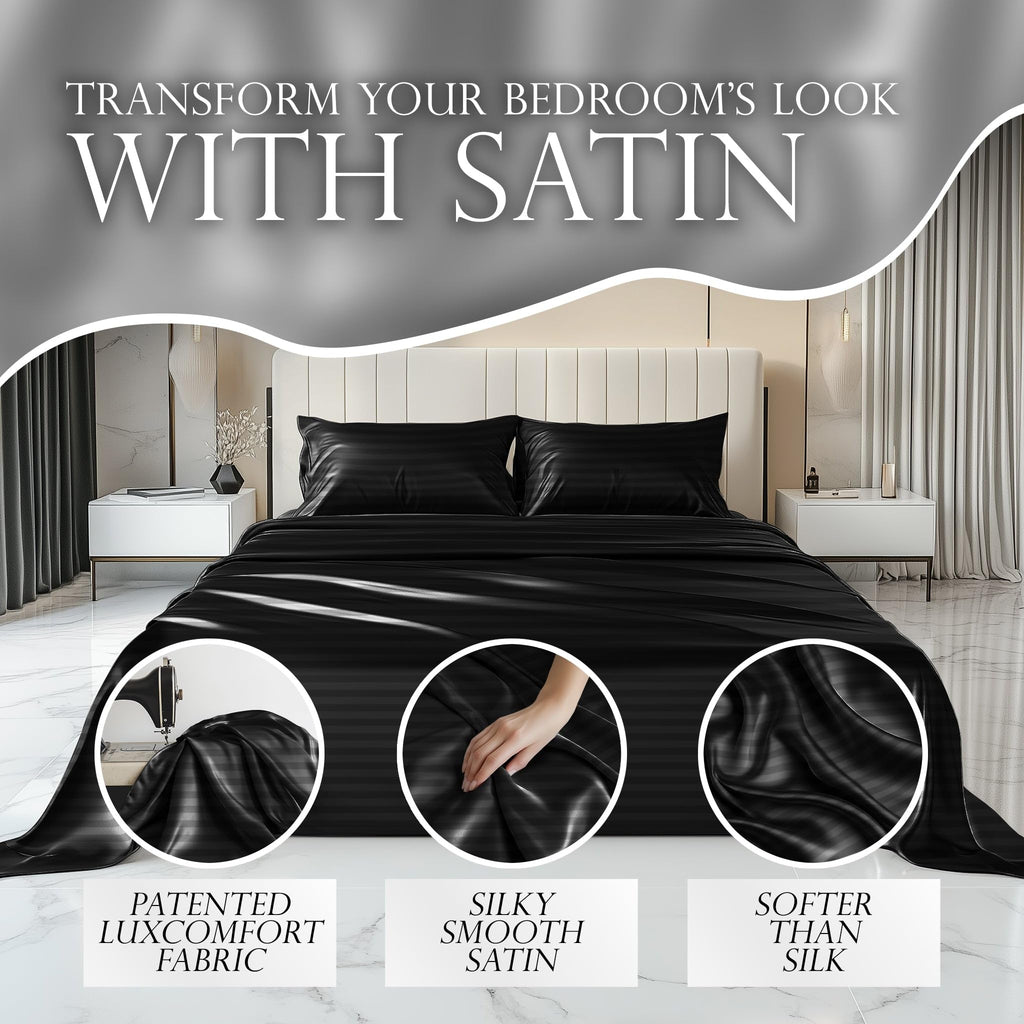 Decolure Striped Satin Sheets Full Set 6Pc - Luxurious Silk Touch Satin Sheets Full - All-Season Silky Soft Full Size Bed Sheets