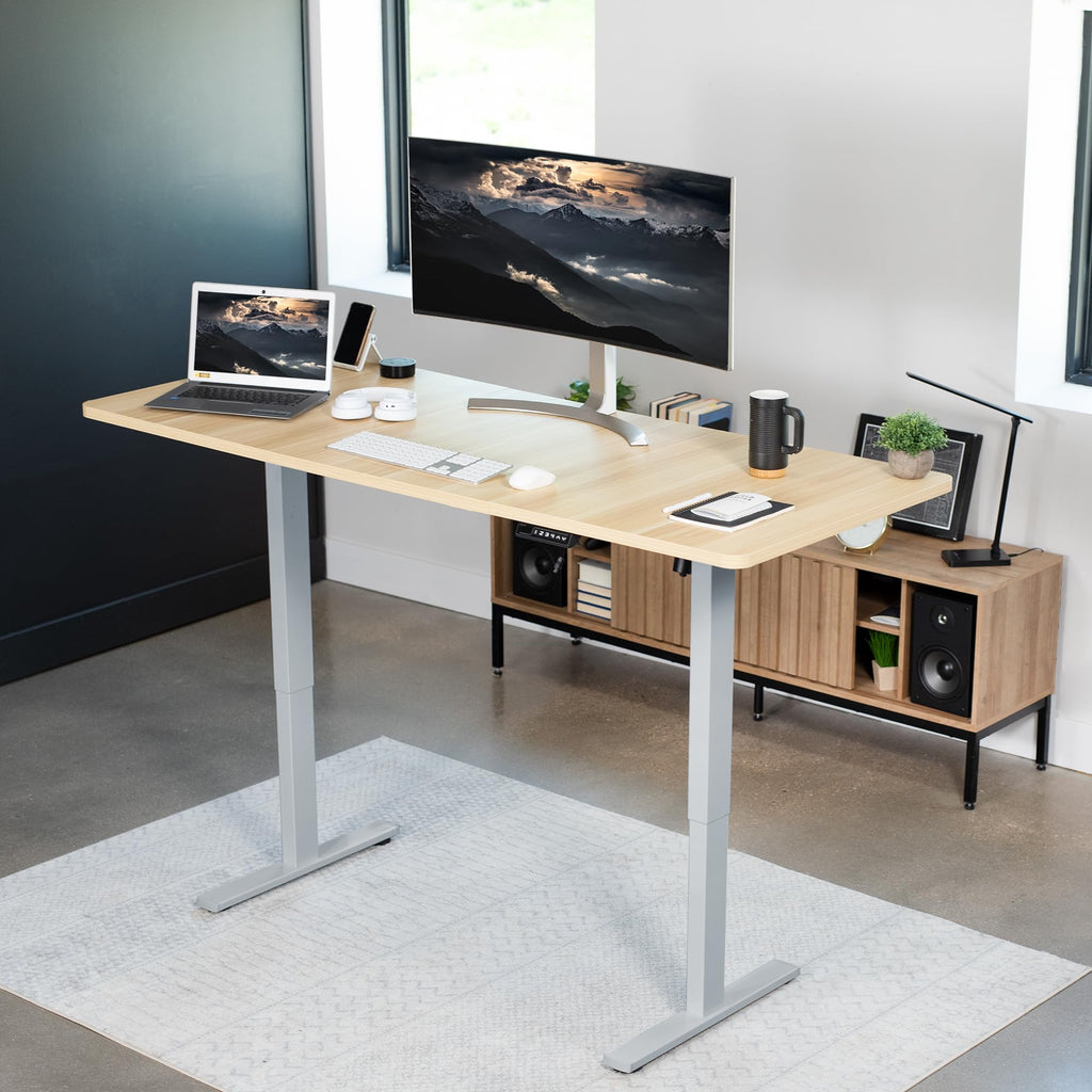 Vivo Electric 71 X 30 Inch Standing Desk Workstation, Memory Controller Height Adjustment, 1B Series, Light Wood Top Gray Frame, Desk-Kit-1G7C