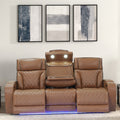 Jazz 86 Light Brown Leather Aire Transformer Power Reclining Sofa with Power Headrest, LED Lights, Wireless Charging Drop-Down T