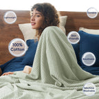 Phf 100% Cotton Waffle Weave Blanket Twin Size 66'X90' - Lightweight Cozy Washed Soft Breathable Throw Blanket - Great Blanket Layer For Couch Bed Sofa - Elegant Aesthetic Home Decoration - Sage Green