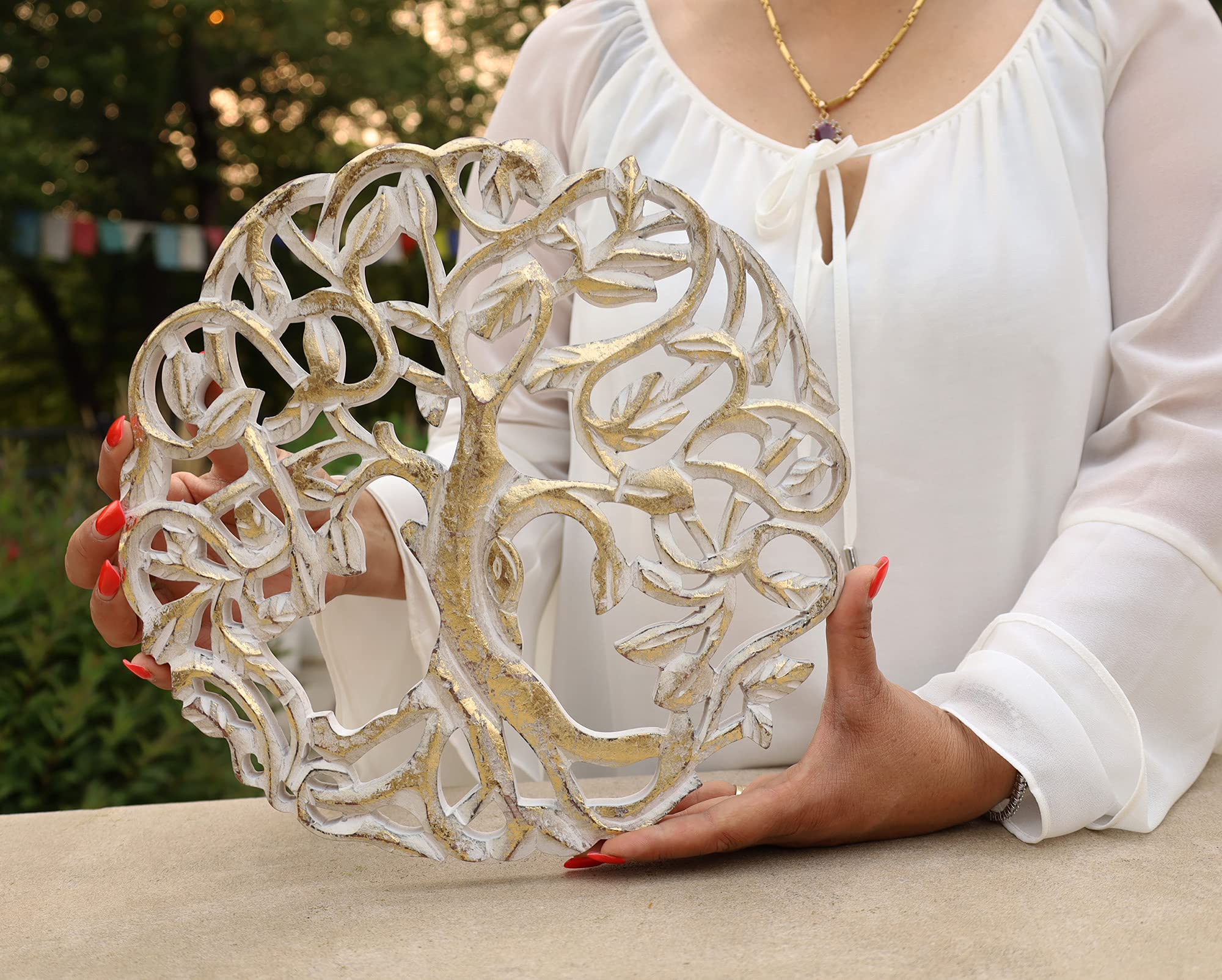 DharmaObjects Handcrafted Wooden Celtic Tree Of Life Wall Decor Hanging Art (Gold)