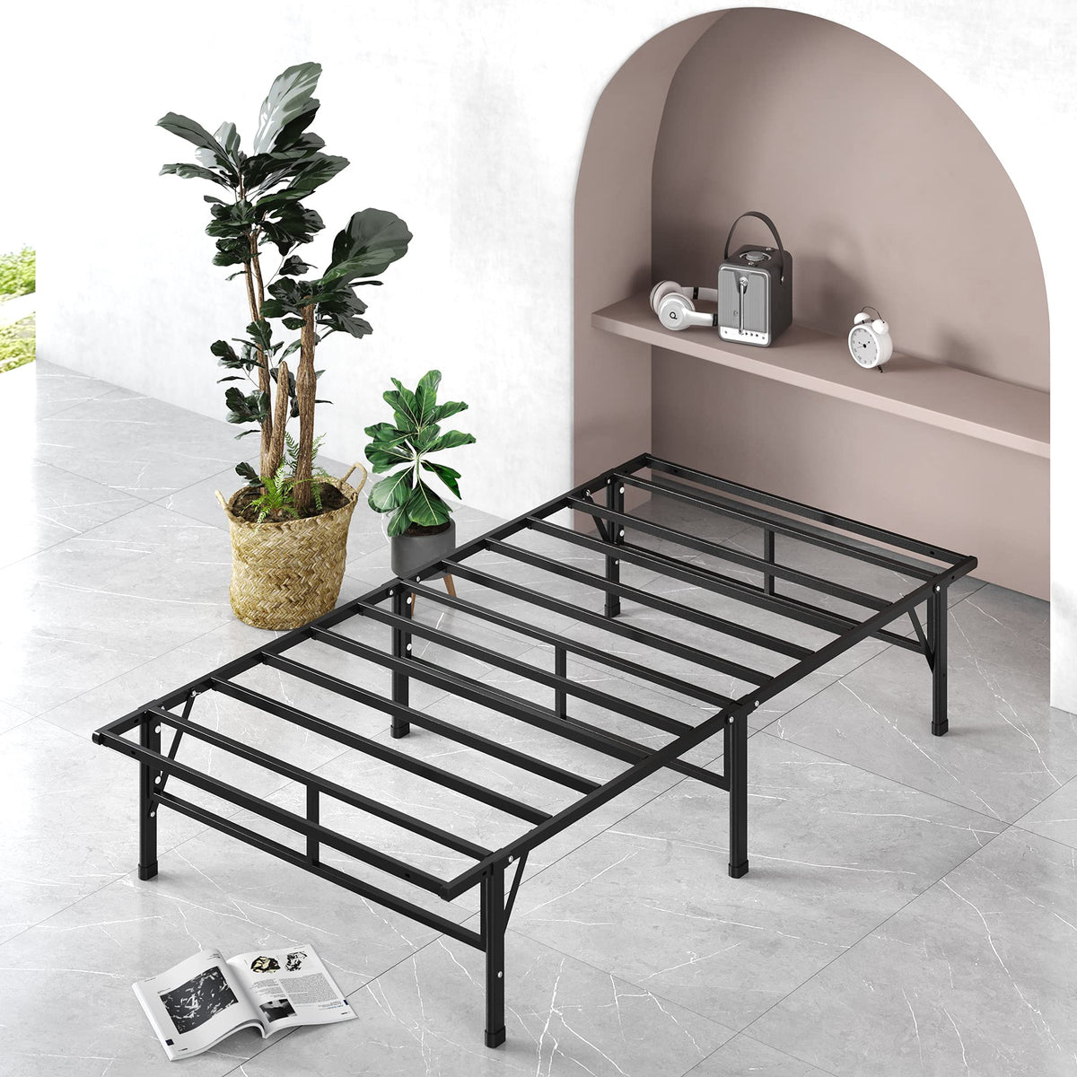 Zinus Smartbase Compack Mattress Foundation, 14 Inch Metal Bed Frame, No Box Spring Needed, Sturdy Steel Slat Support, Twin Xl