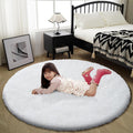 White Fluffy Round Rug, Soft Area Rugs for Girls Room,Shaggy Rugs 3X3 for Living Room,Non Slip Circle Rug for Kids Bedroom,Sha