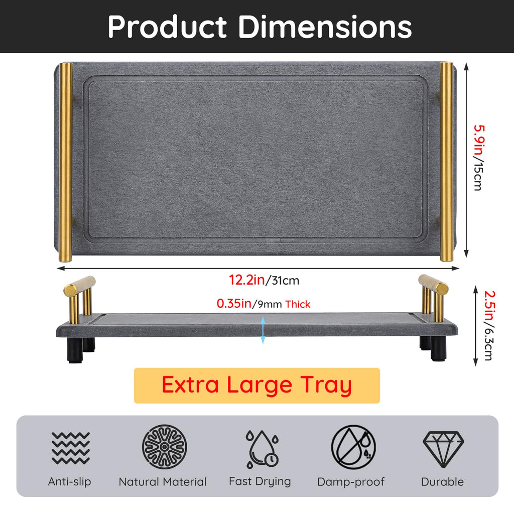 Segbeauty 12X6 Bathroom Counter Tray, Quick Dry Water Absorbing Stone Drying Tray With Handle, Fast Drying Diatomaceous Bathroom