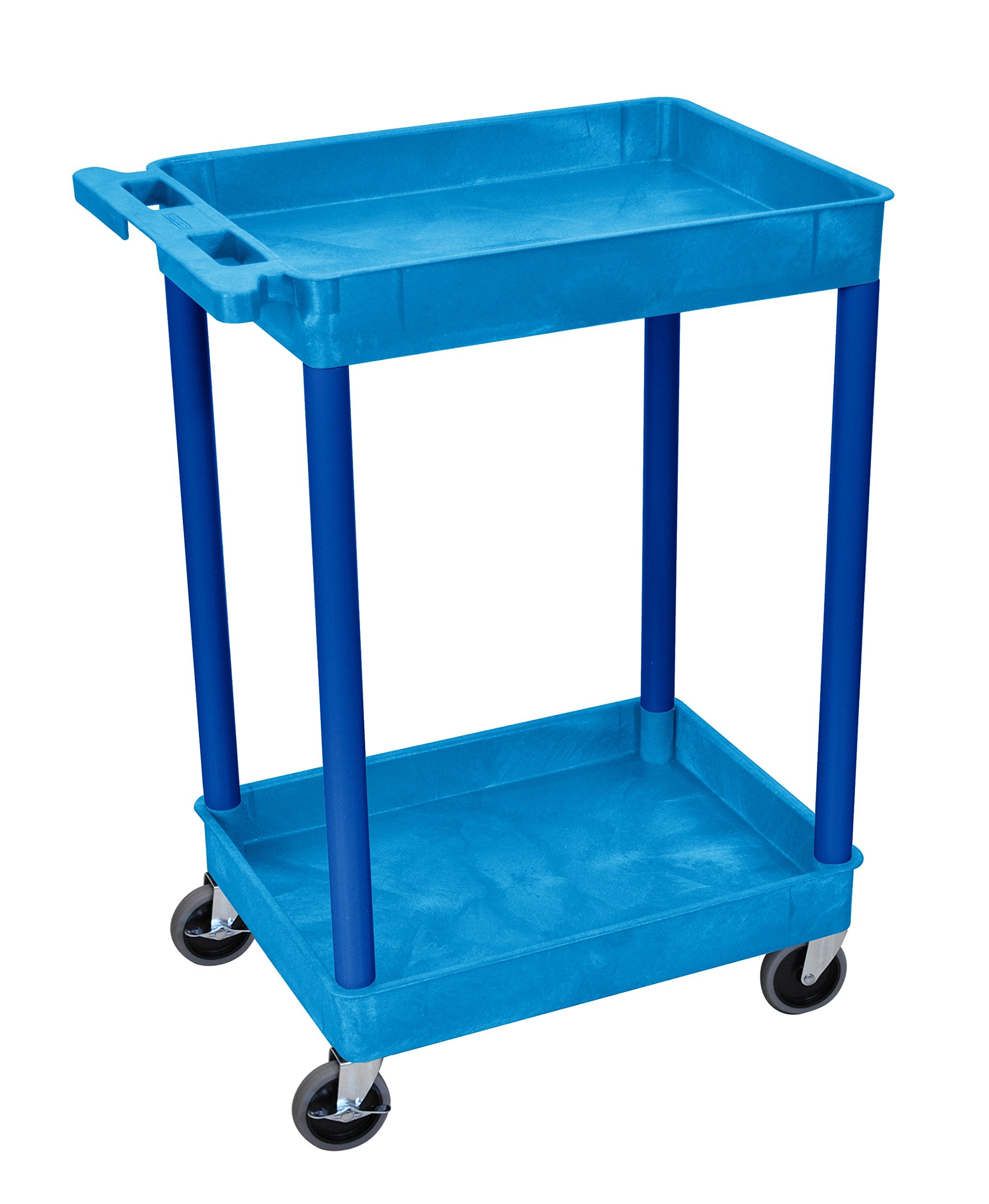 LUXOR BUSTC11BU Multipurpose Utility Tub Cart with Two Shelves Each with 2.75" Deep Walls, 300 Lbs. Capacity, Blue