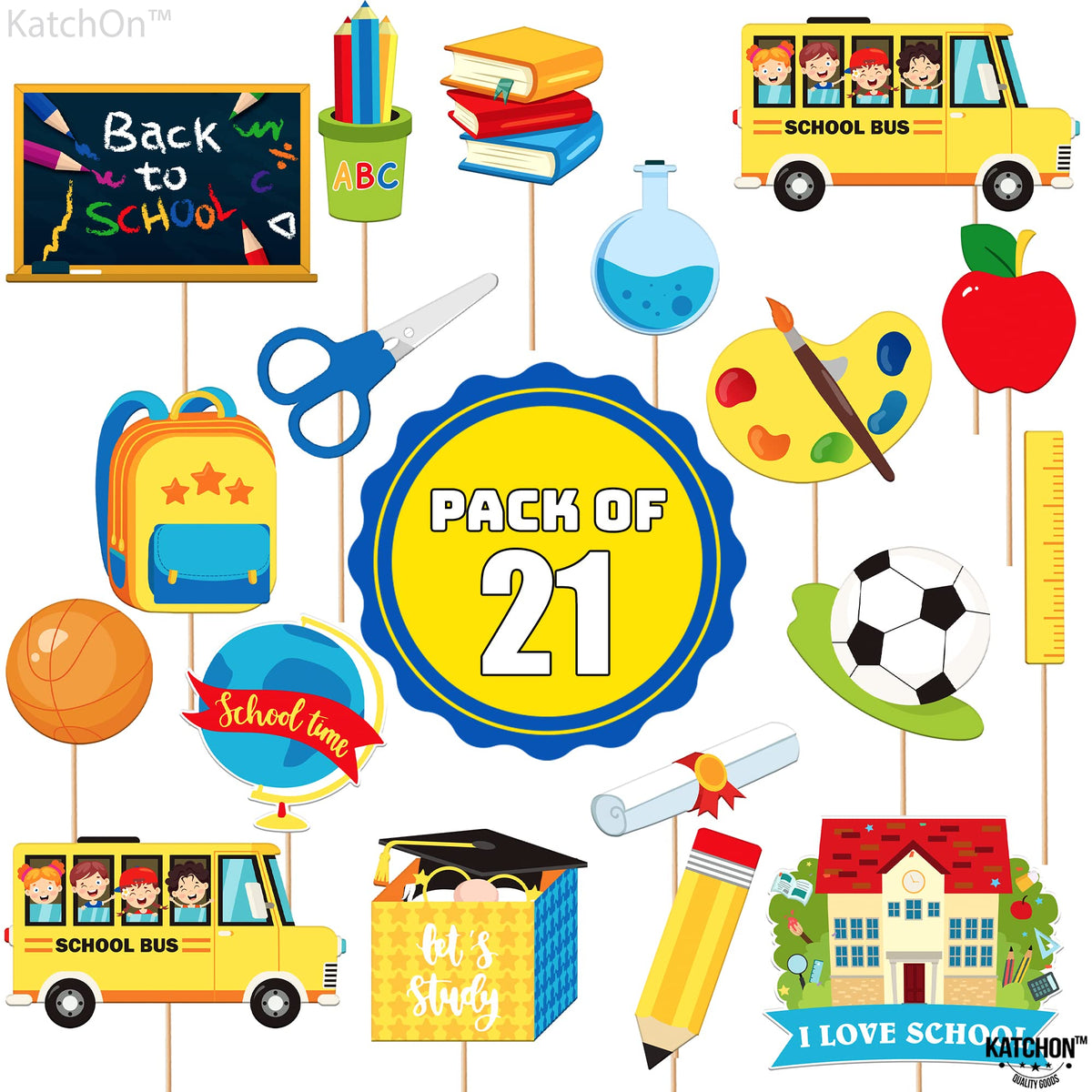 Katchon, Colorful Back To School Photo Booth Props - Big, Pack Of 20 | Back To School Props For Welcome Back To School Decoratio