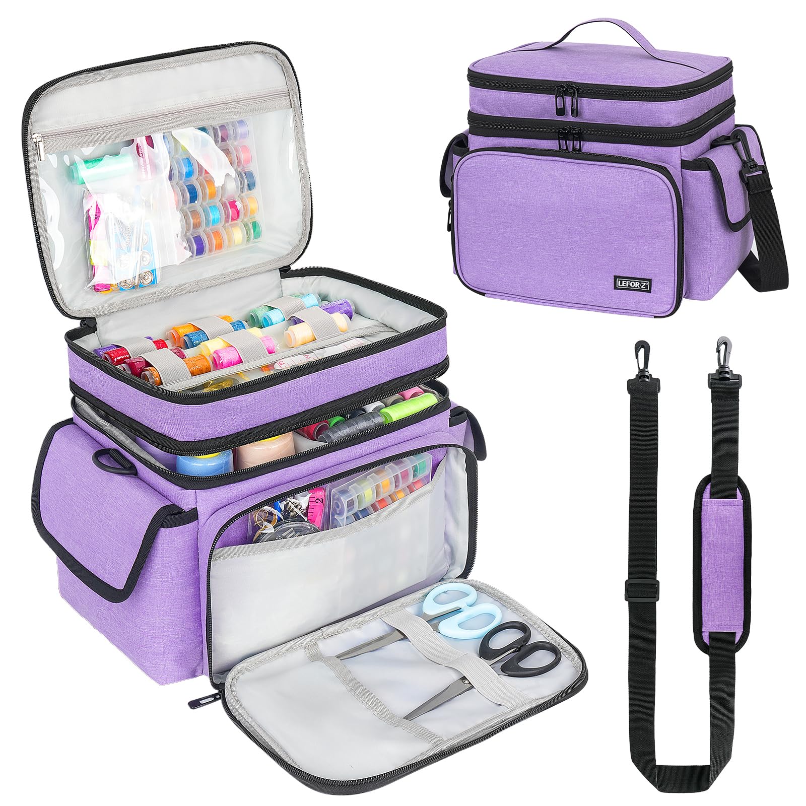 LEFORZ Sewing Supplies Organizer Storage Bag,Double-Layer Protable Travel Sewing Basket for Sew Accessories & Tools,Purple(Bag O
