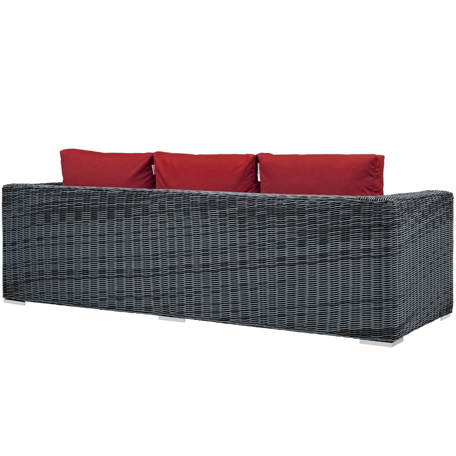 Modway Summon Wicker Rattan Outdoor Patio Sunbrella Sofa in Canvas Red
