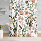 Bivinar Green Boho Floral Shower Curtain 60 X 72 Inch, Flower Leaves Boho Chic Bathroom Curtain, Waterproof Fabric Plant Bathroo