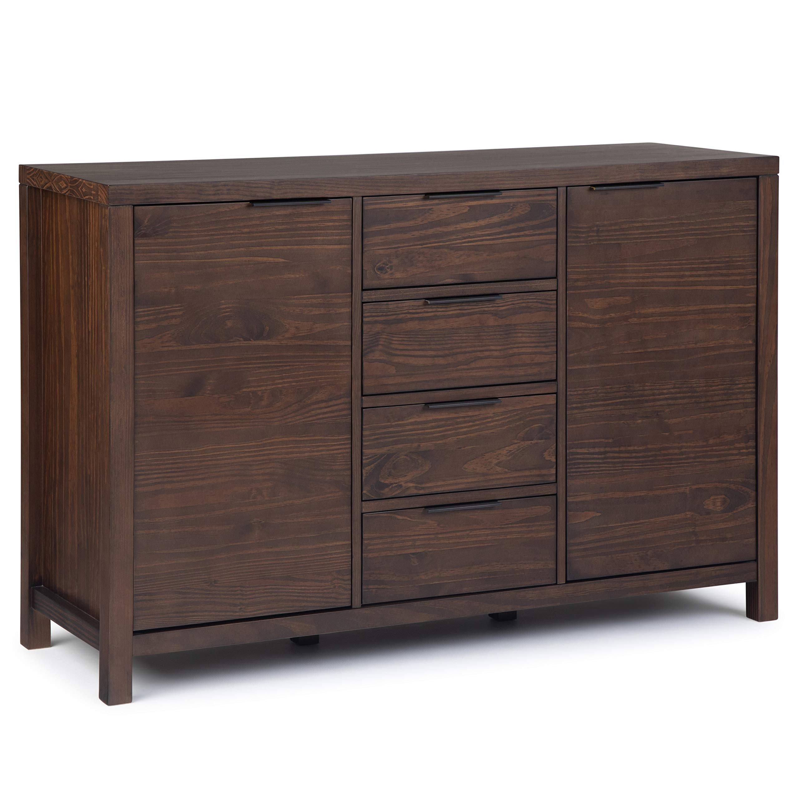 Simplihome Hollander Solid Pine Wood 54 Inch Contemporary Modern Sideboard Buffet And Wine Rack In Warm Walnut Brown Features 2