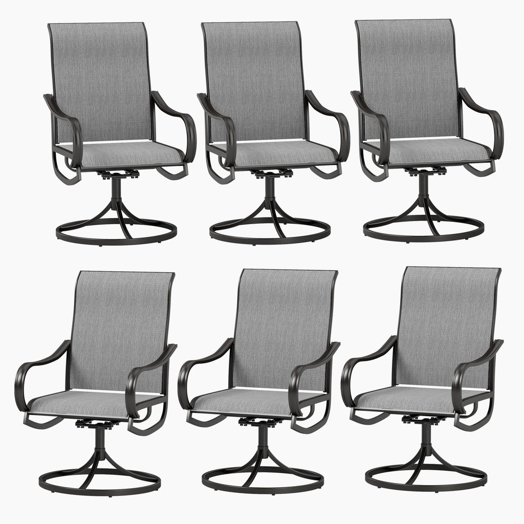 Phi Villa Patio Swivel Dining Chairs Set Of 6, Outdoor Chair With Textilene Mesh Fabric & Black Metal Frame For All Weather Outdoor Lawn Garden Poolside (Gray)