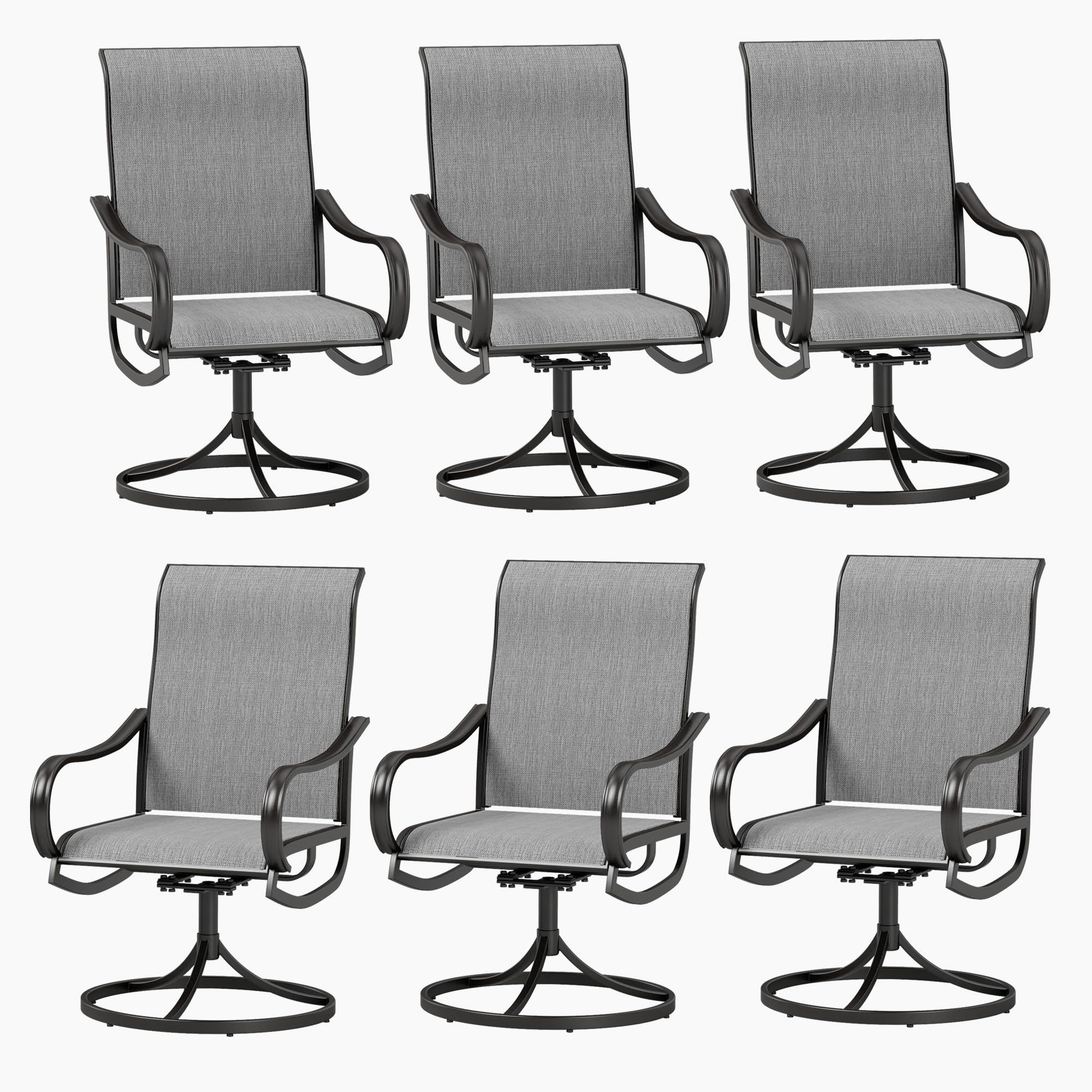 Phi Villa Patio Swivel Dining Chairs Set Of 6, Outdoor Chair With Textilene Mesh Fabric & Black Metal Frame For All Weather Outdoor Lawn Garden Poolside (Gray)