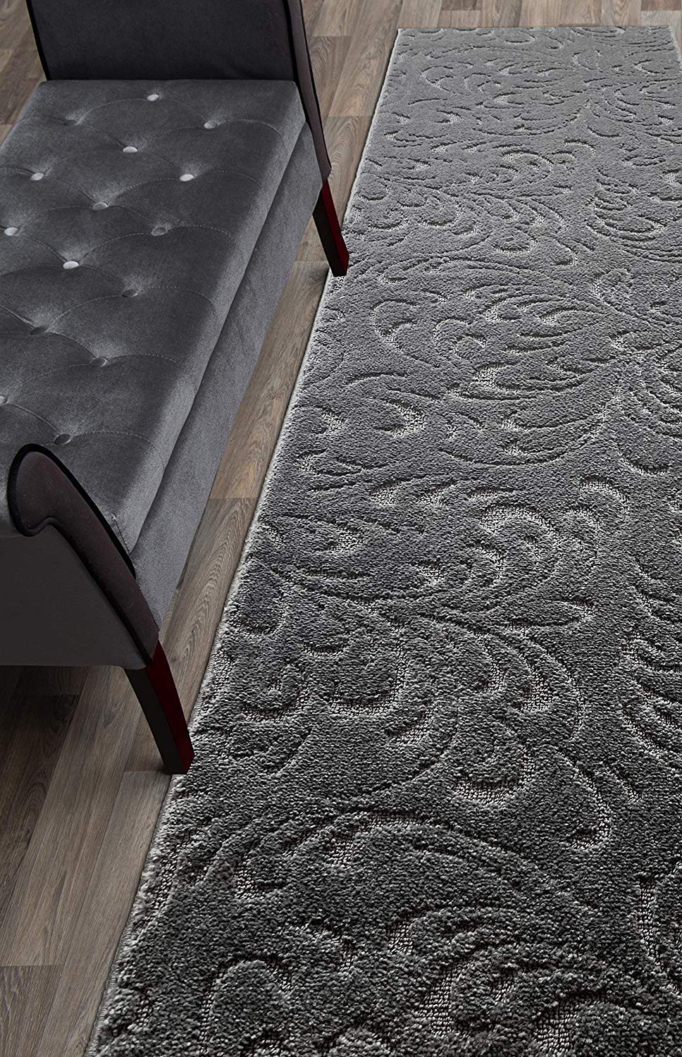 ORFA HOME Custom Cut Hallway Runner Rug, Slip Resistant, 26 Inch Wide X Your Choice of Length, Floral Anthracite, 26 Inch X 5 fe