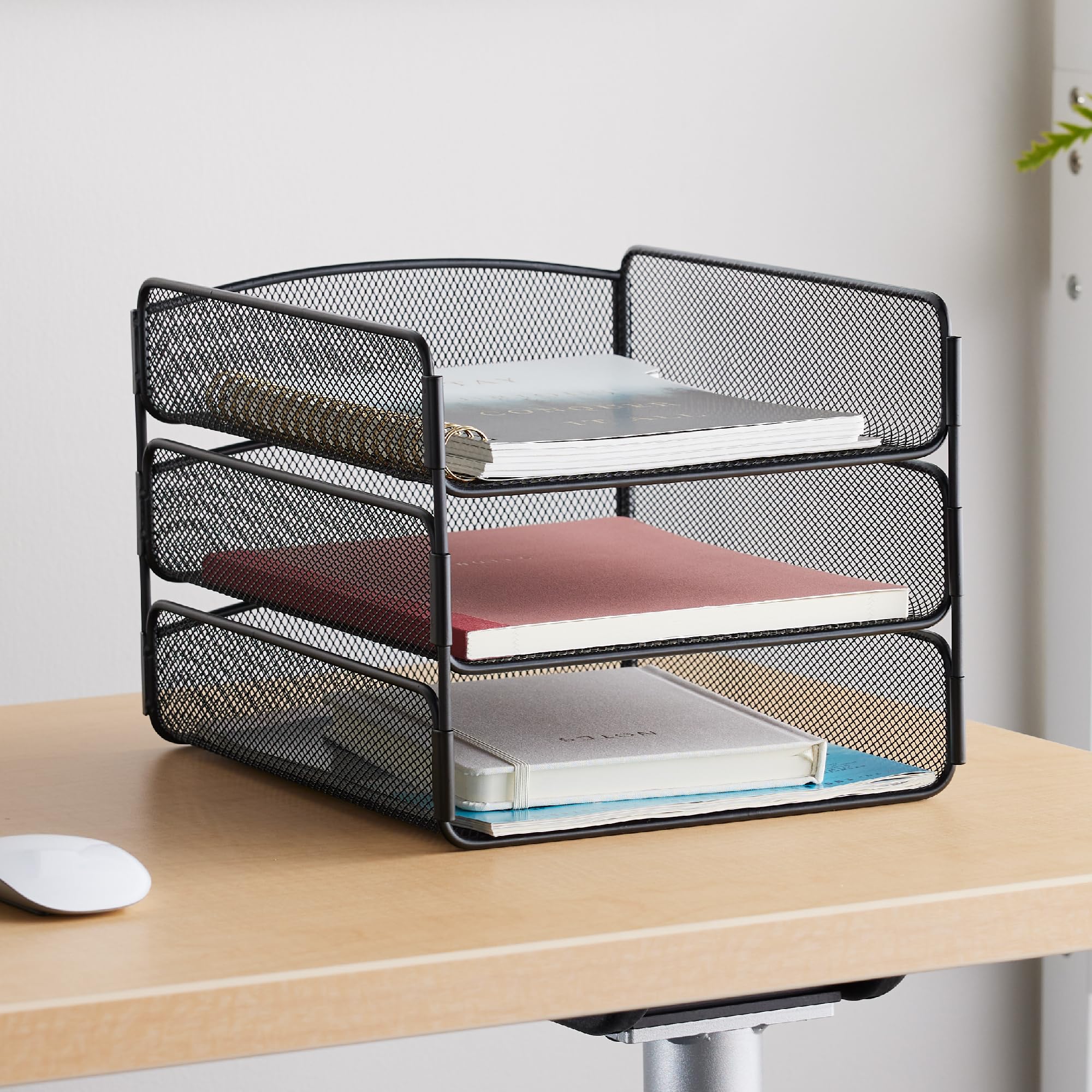 Safco Onyx Desktop Organizer, 3-Tier Paper Tray, Durable Steel Mesh Construction, Black