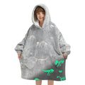 Wearable Blanket Hoodie For Kids Oversized Sherpa Blanket Hoodie For Kids Boys Girls Teens 6-13Yr,Glow In The Dark Dinosaur Foss