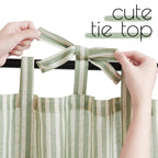 Jinchan Kitchen Curtains 36 Inch Length Striped Tie Top Linen Tier Curtains Short Curtains For Living Room Bedroom Bathroom Farmhouse Light Filtering Rod Pocket Cafe Curtains 2 Panels Sage On Beige